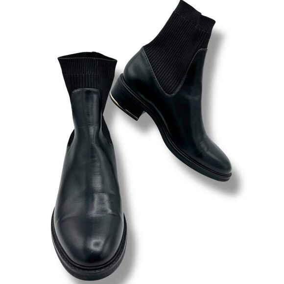 Zara Metal Trim Chunky Heel Black Chelsea Ankle Boots Sz 41 10.5 - Picture 3 of 15